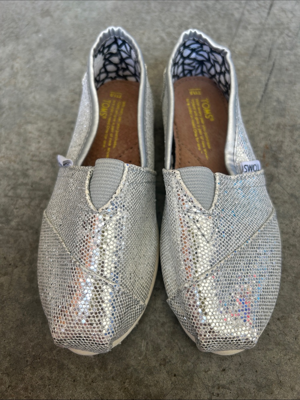 Toms Silver Sequin Kids Slip-On Loafers